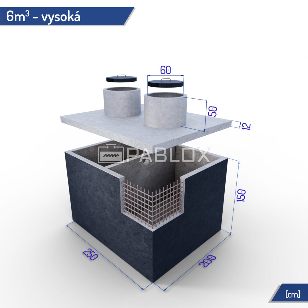 Dvojkomorová betónová žumpa 6 m³ - vysoká