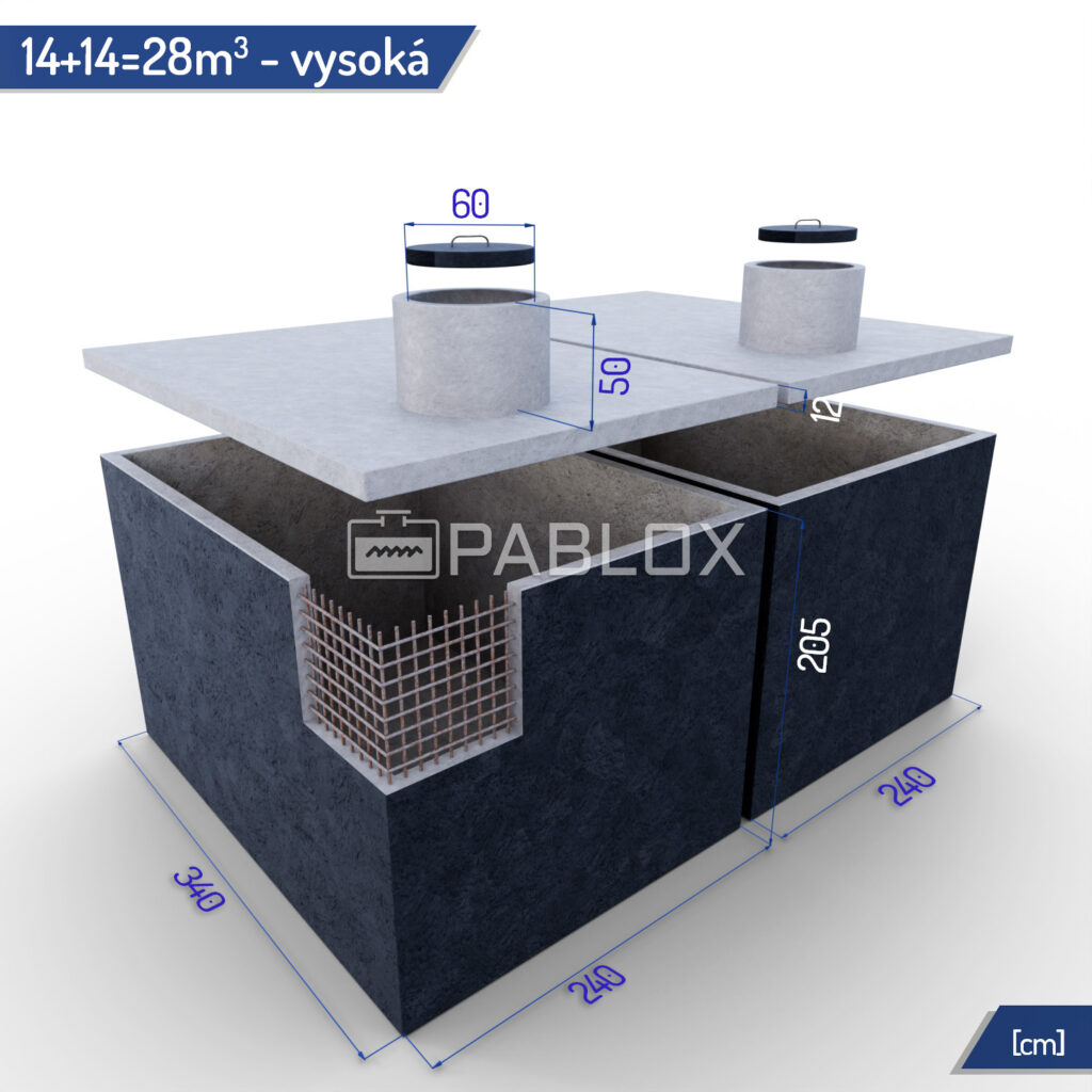 Viackomorová betónová žumpa spojená 28 m³ - vysoká